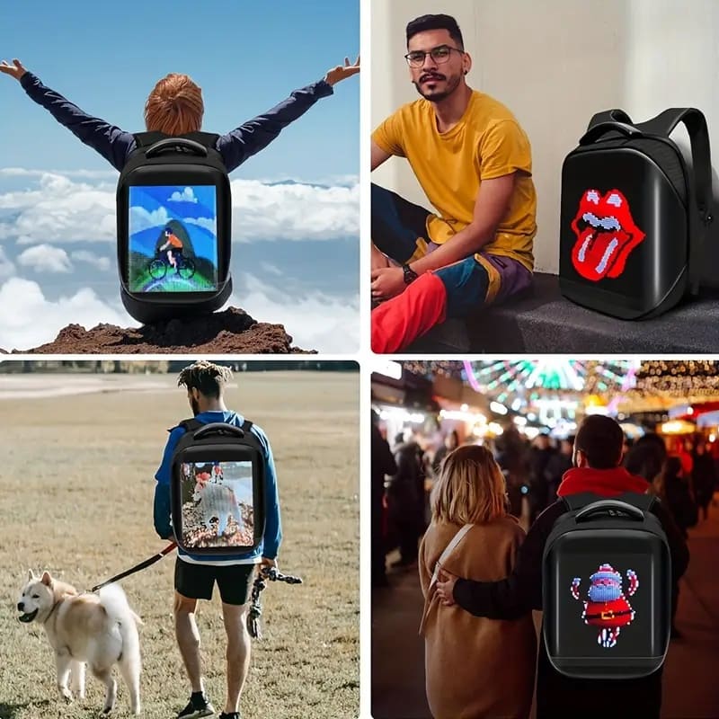 backpack taistil le taispeáint LCD scáileán faoi stiúir lonrúil