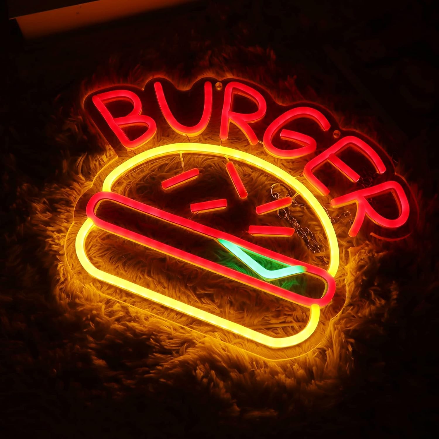 Comhartha neon LED gealánacha soilsithe ag Fógraíocht Burger